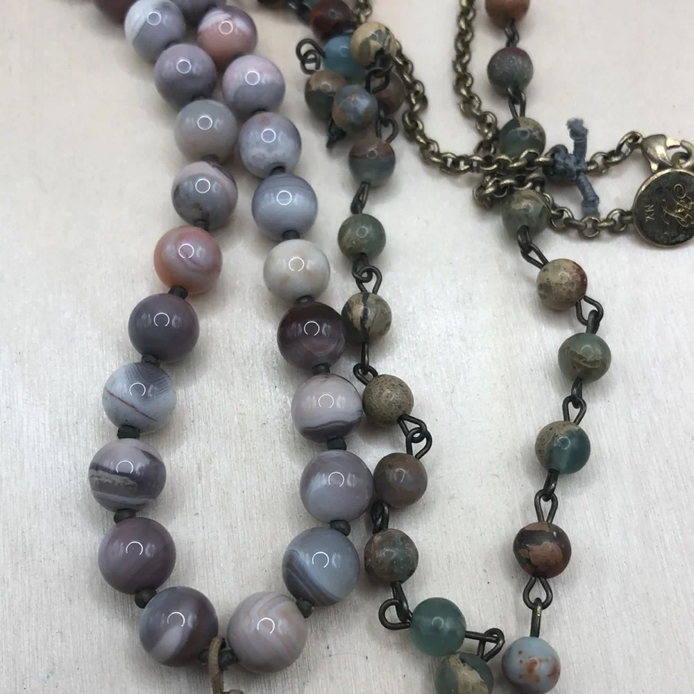Curated bundle 2 stone/gemstone boho statement style necklaces.